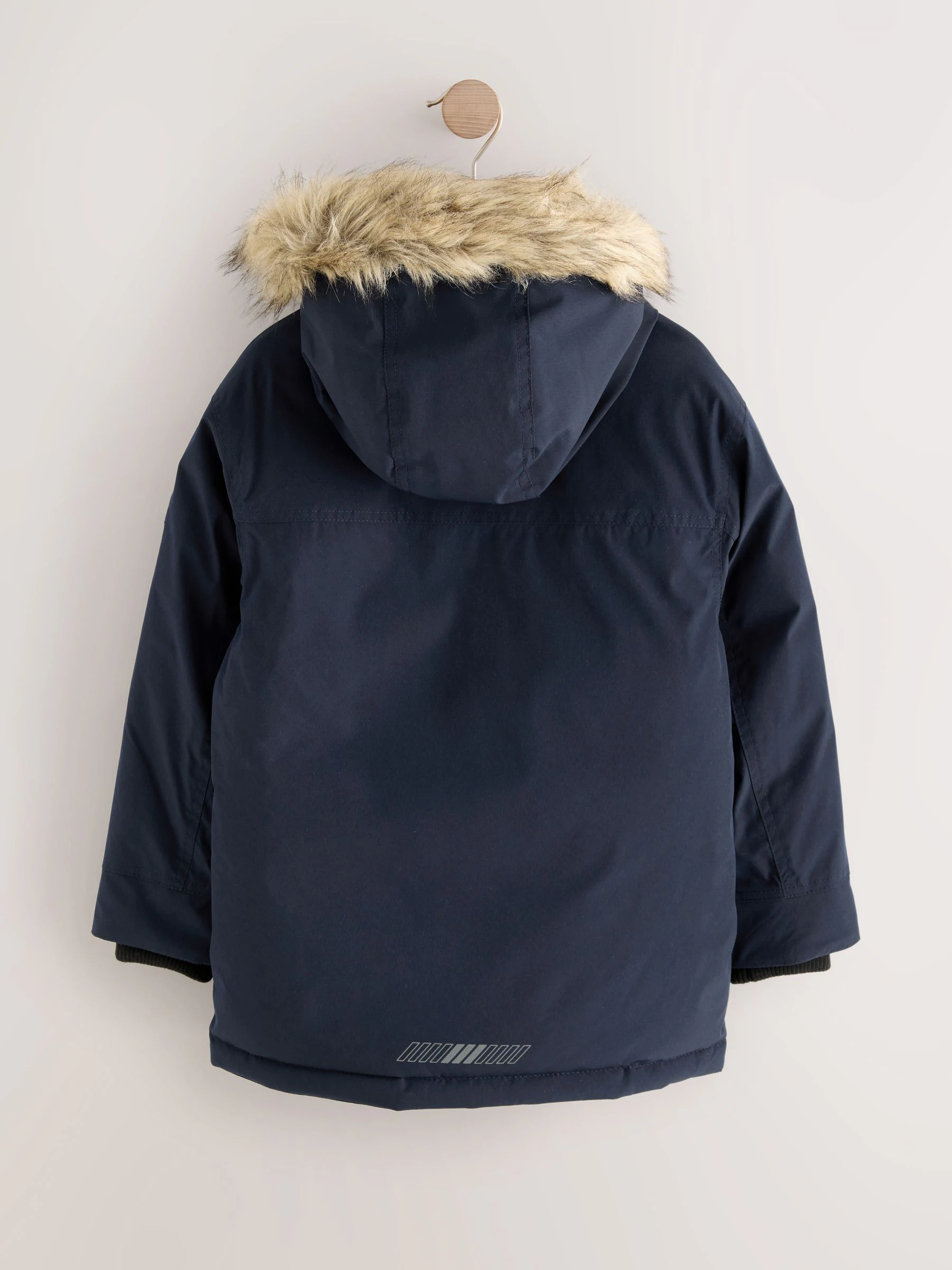 Marineblauw - Zware regenbestendige parka met imitatiebontrand (3-16jr)