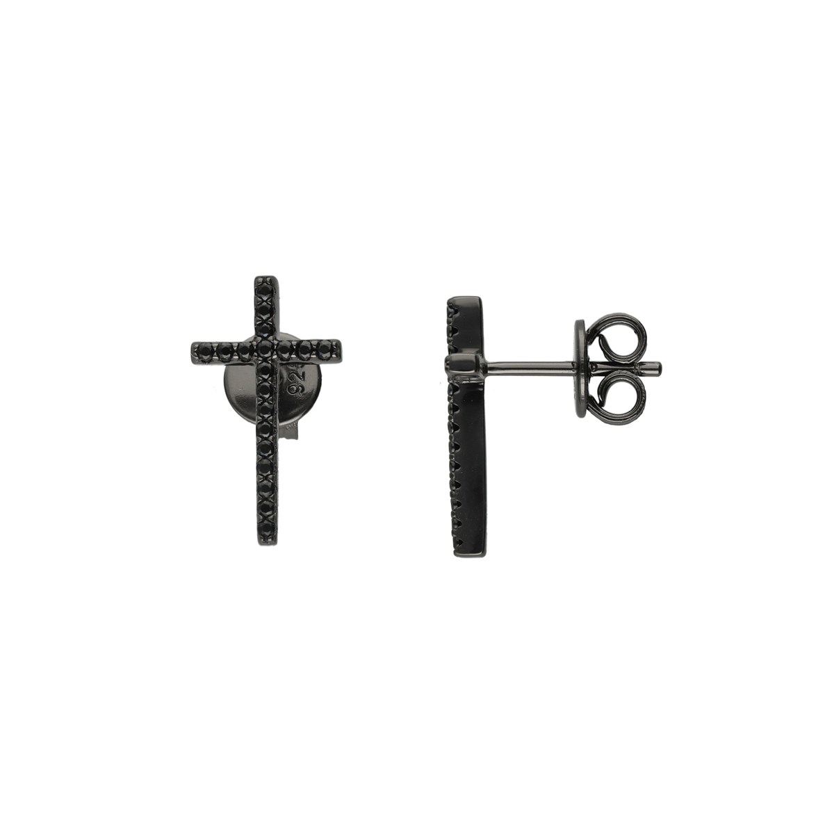 Boucles D'oreilles Argent Forme Croix Noir