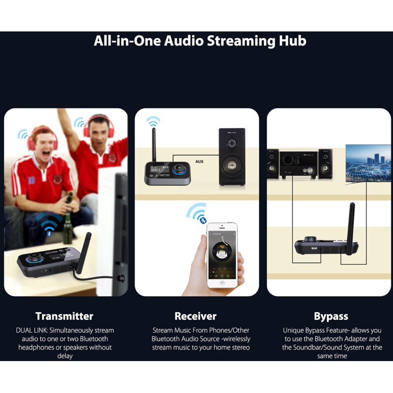 Omnitronic BDT-5.0 Bluetooth 5.0 3-in-1 zender/ontvanger/bypass