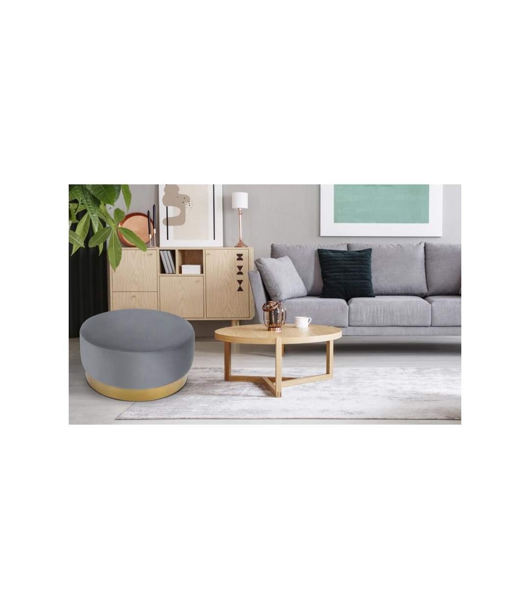Paris Prix - Pouf Rond En Velours Design minnie 75cm Argent