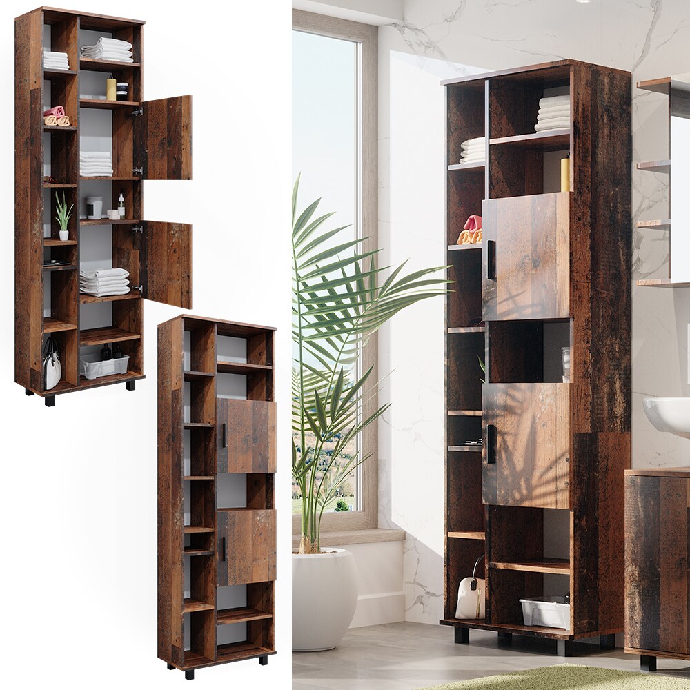 Vicco Hochschrank Badschrank Badezimmermöbel Ilias Old Style modern 60x190 cm Badkommode Badezimmer Schrank Badmöbel 2 Türen 12 Fächer