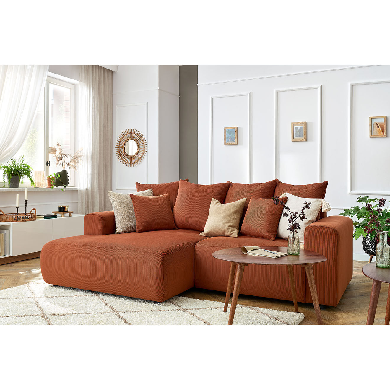 Bobochic Canapé d'angle fixe gauche Enjoy orange - 237x147x95 cm