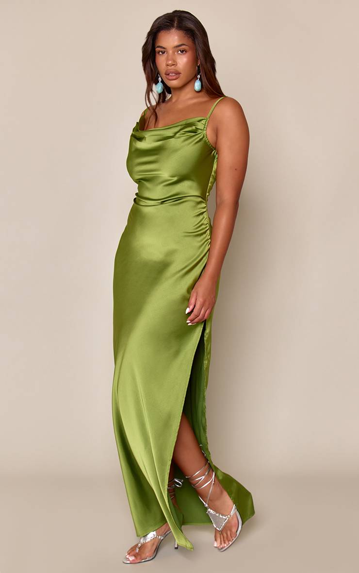 Vert Robe Longue Caraco En Satin Asymétrique Shape