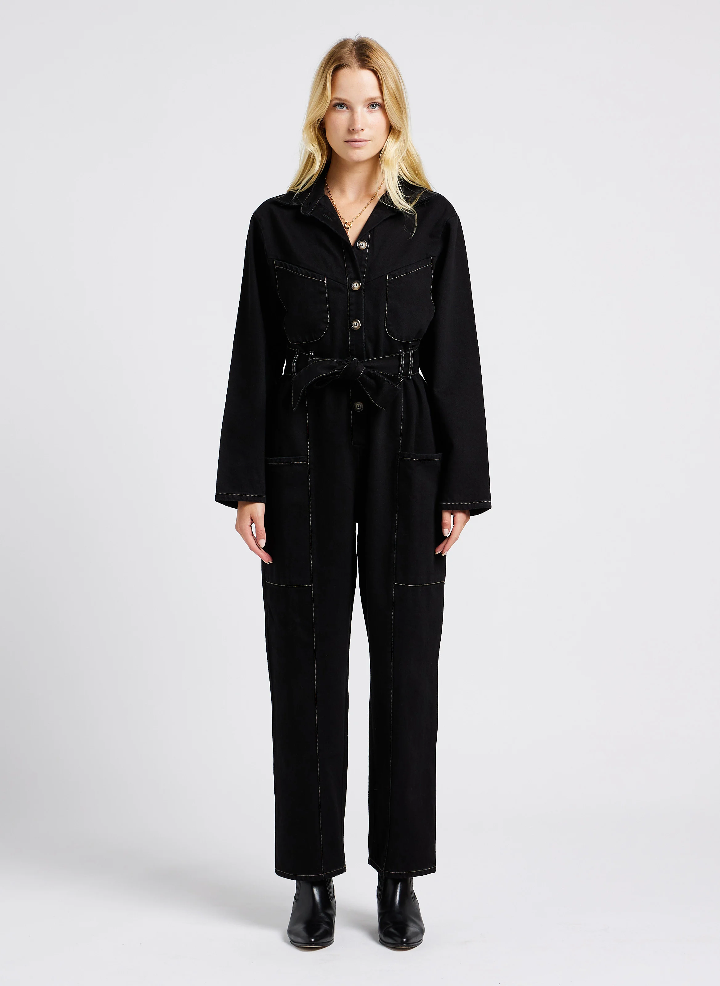 DOC - Combinaison col classique jean coton | Noir