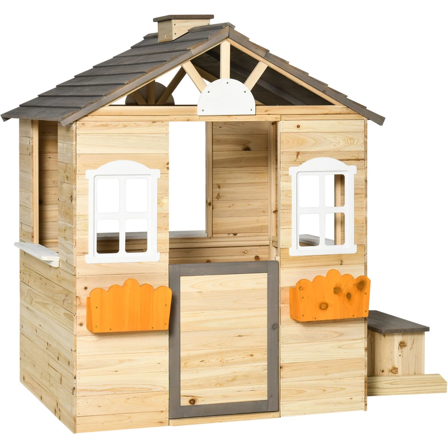 Outsunny Kinderspielhaus mit Blumentopfhalter bunt