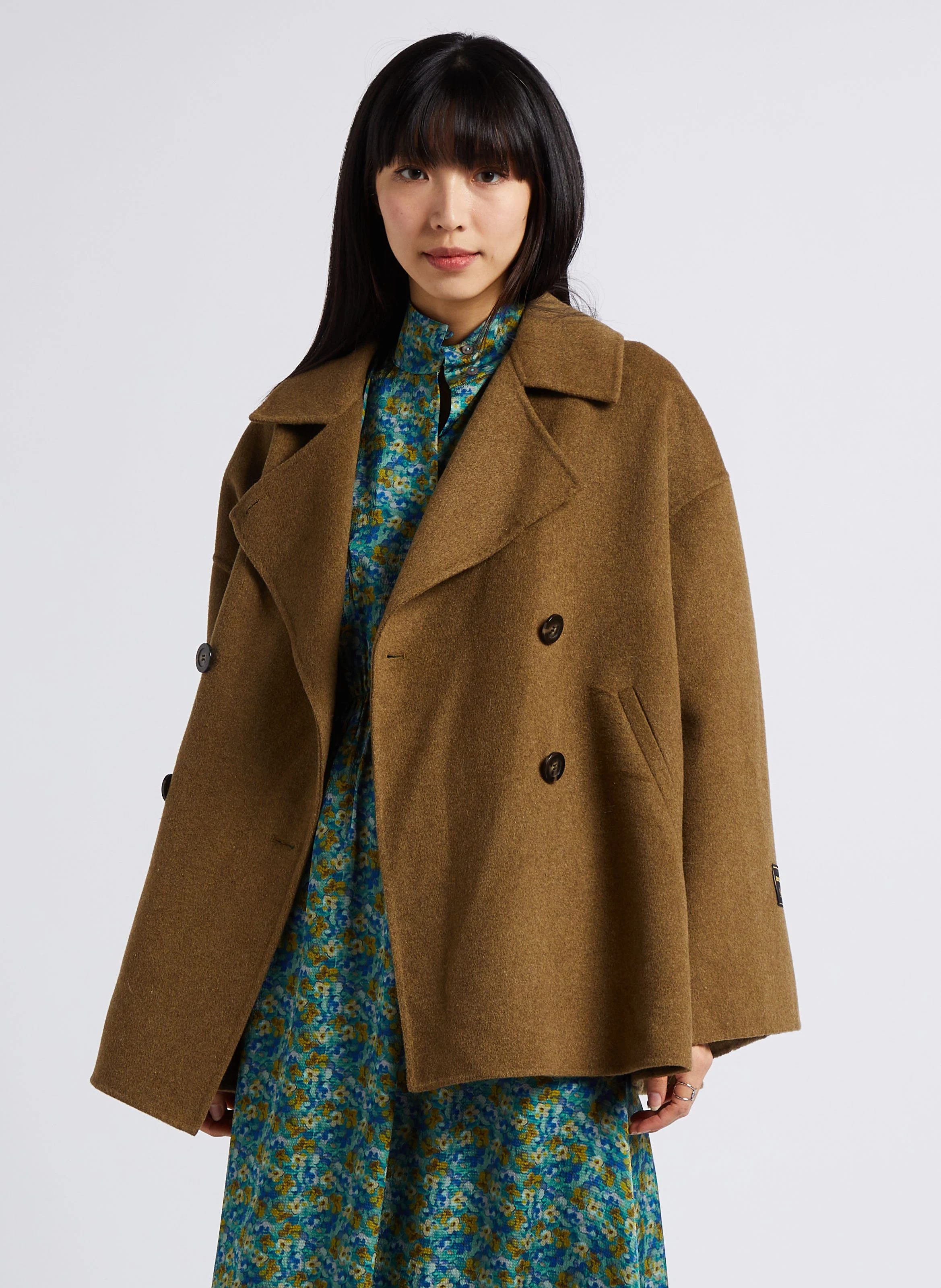 PINO - Manteau ample col tailleur en laine mélangée | Vert