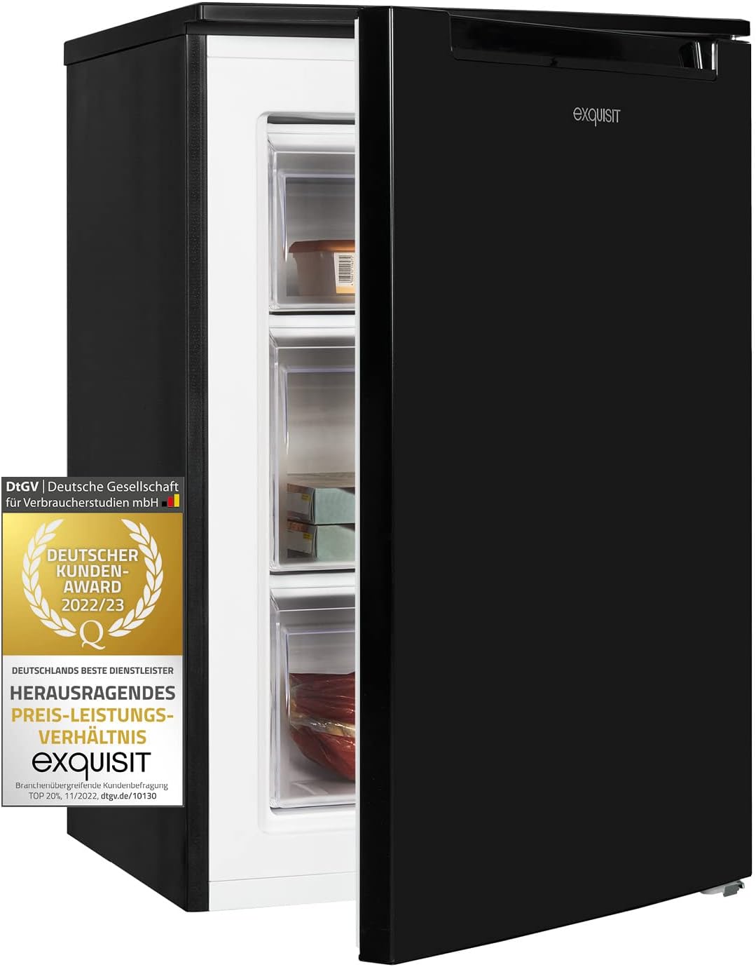 Exquisit Gefrierschrank GS81-040C schwarz | 87 l Nutzinhalt | Türanschlag wechselbar | 4 Sterne Gefrieren