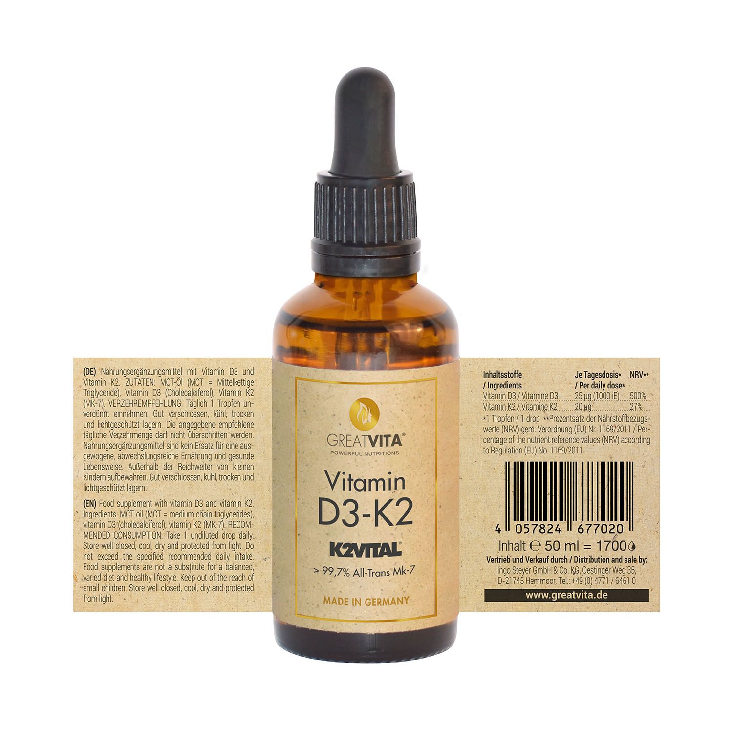 GreatVita Vitamin D3 + K2 Tropfen