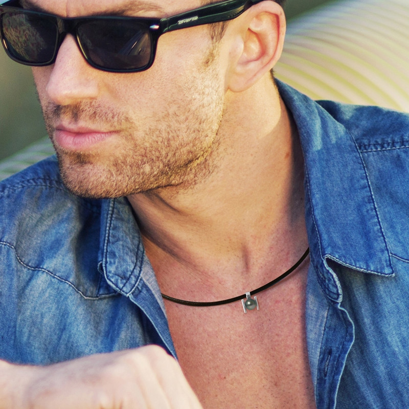 Collier Homme Tribal en Cuir, Perle de Tahiti et Argent Massif 925