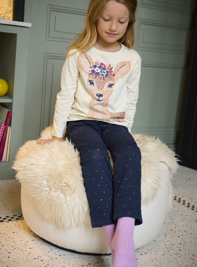 T-shirt écru à motif biche pour fille