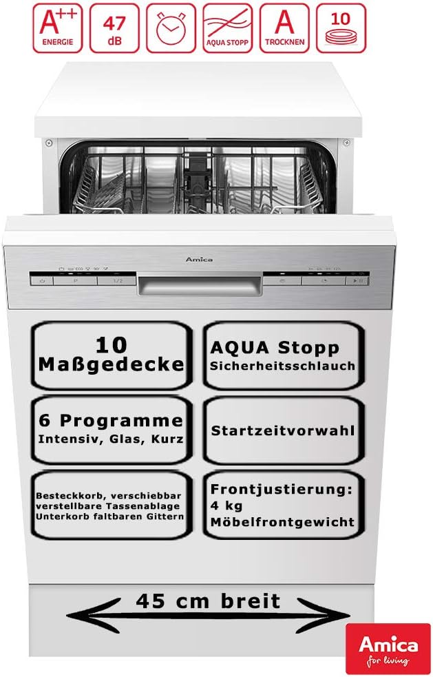 Amica EGSP 560 910-1 E Teilintegrierbarer Einbaugeschirrspüler 45cm