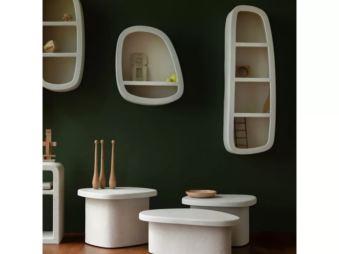 Veda - Table d'appoint organique en marbre recyclé H35cm - Ecru