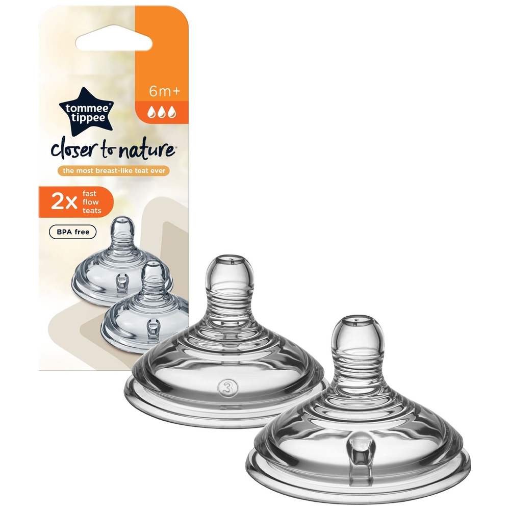 Tommee Tippee Closer to Nature Schnellfluss-Flaschensauger, 2er-Pack