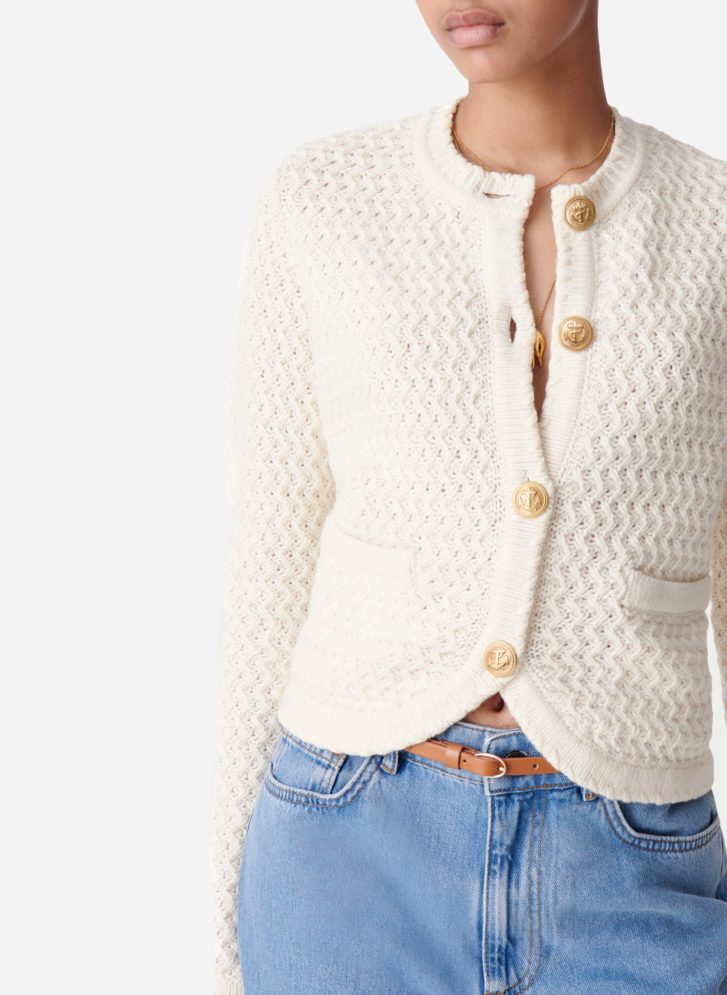 DORINA - Cardigan droit en laine et coton mélangé | Blanc