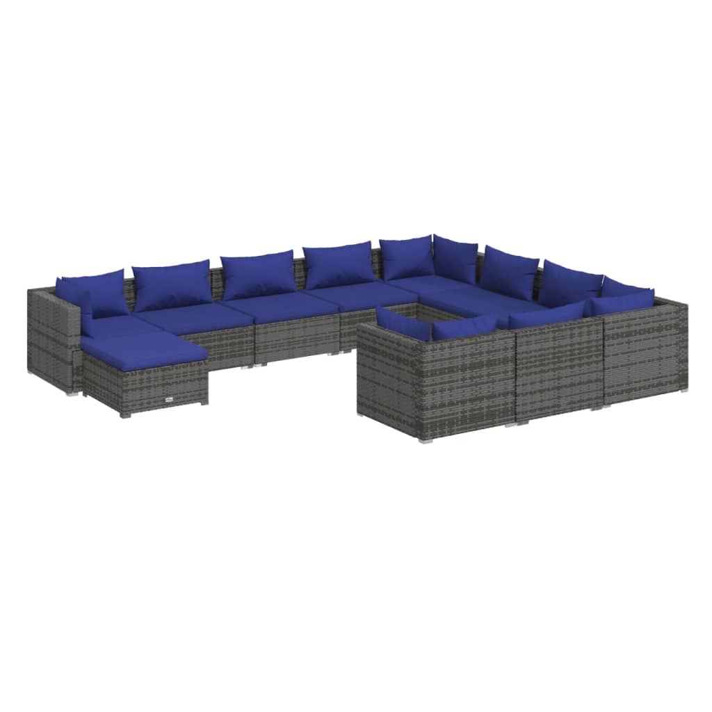 Salon de jardin meuble d'extérieur ensemble de mobilier 11 pièces avec coussins résine tressée gris