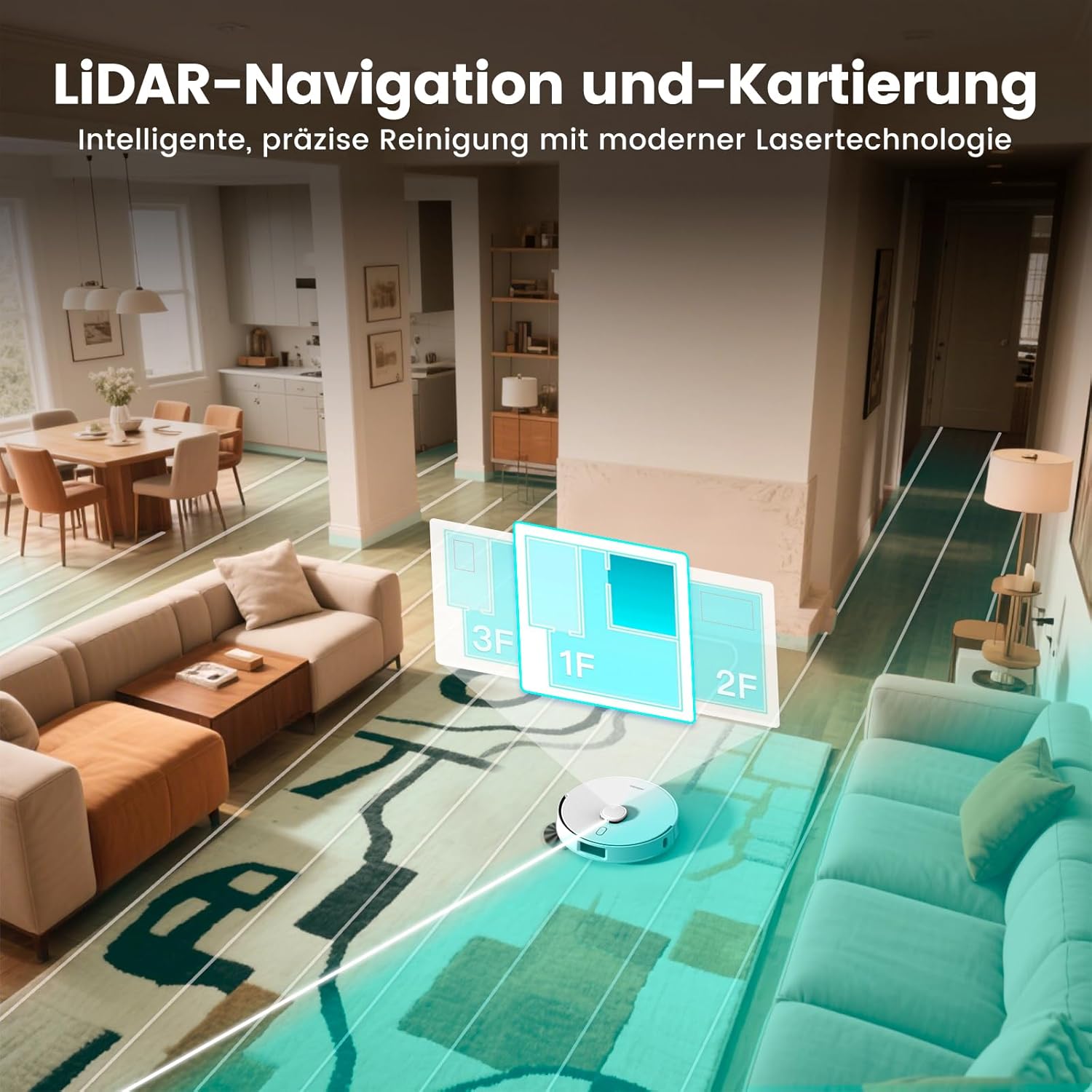 AIRROBO Saugroboter mit Wischfunktion, Staubsauger Roboter mit Absaugstation 3.5L, 12000Pa Saugkraft, Reaktive 3D Hindernisvermeidung, 240Min Laufzeit, T30 Roboterstaubsauger für Tierhaare und Teppich