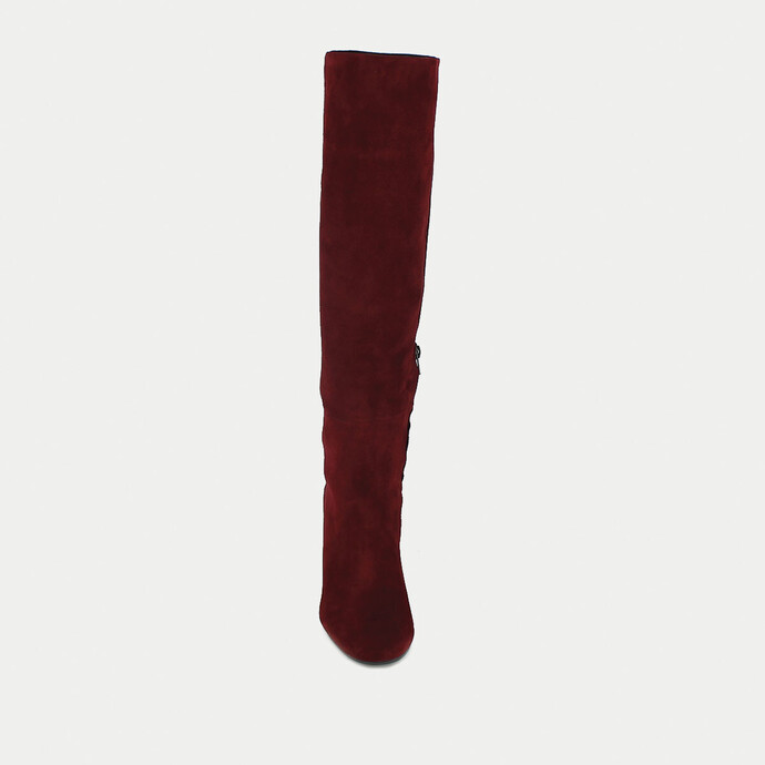 Bottes à talon large  en velours rouge