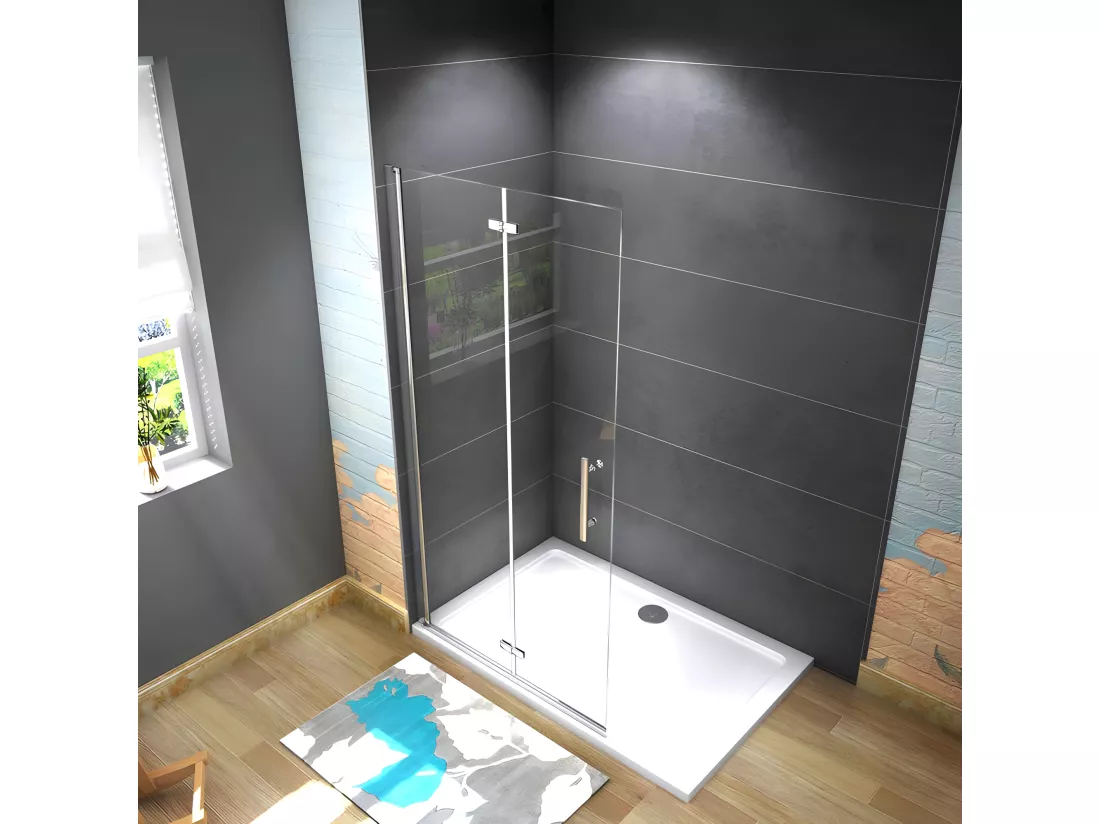 Paroi de douche pivotante 95x185cm paroi de douche à l'italienne pliante en verre 6mm anticalcaire, avec poignée en inox