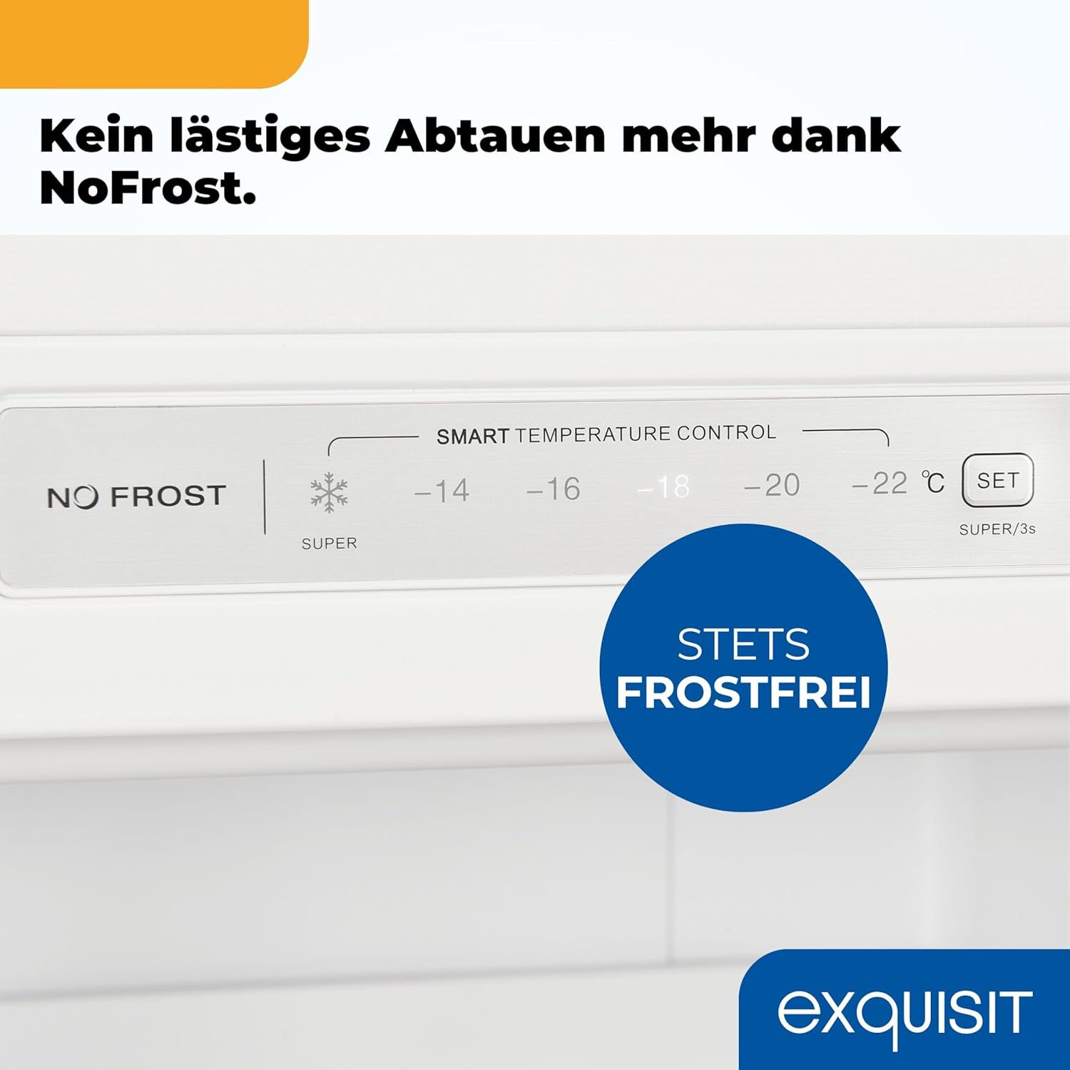 Exquisit Gefrierschrank | 161 l Nutzinhalt, Energieeffizienzklasse D, 39 dB(A) | NoFrost-Gefrieren, Schnellgefrieren, elektronische Temperaturregelung, Türalarm, hohe Bauform | GS5231-NF-H-040D weiss