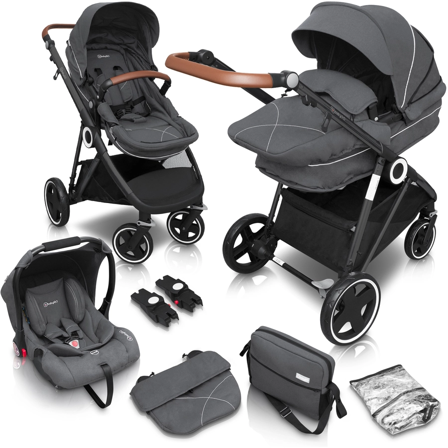 babyGO Kombikinderwagen Halime 3 in 1 Air Black Grey