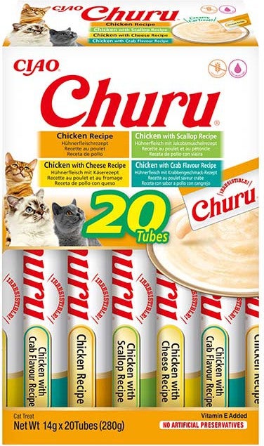 Inaba kattensnack Churu kip / kaas / krab 14 g 20 stuks