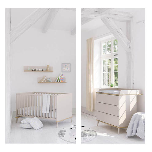 Chambre DUO HAZEL Lit 70x140 Commode à Langer Cashmere Beige  - YUNY BY PAIDI