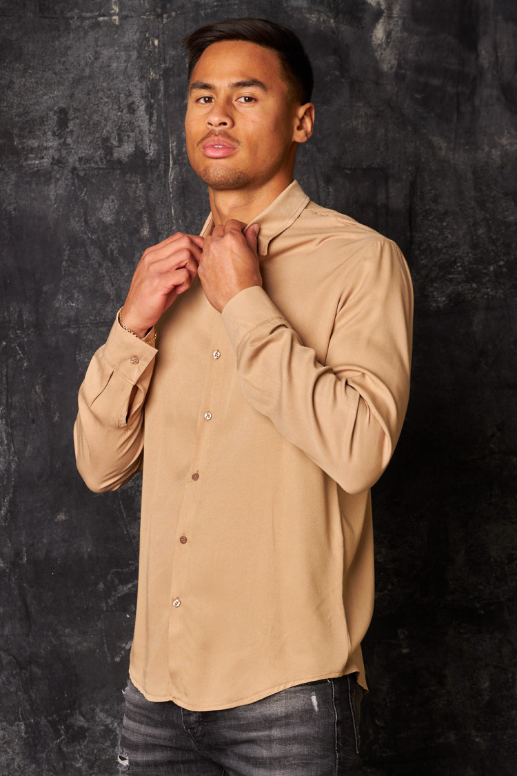 Chemise fluide manches longues beige