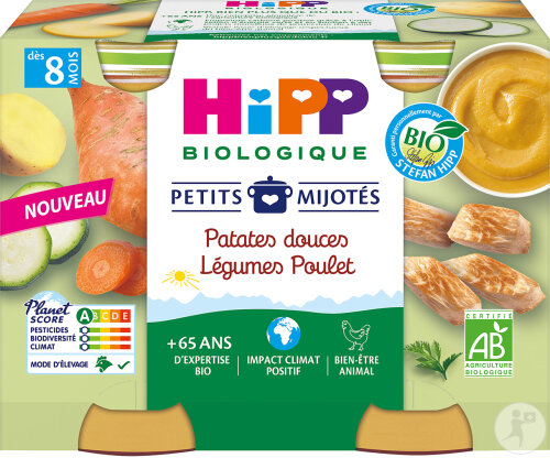 HiPP Biologique Petits Mijotés Patates Douce Légumes Poulet Dès 8 Mois Pots 2x190g
