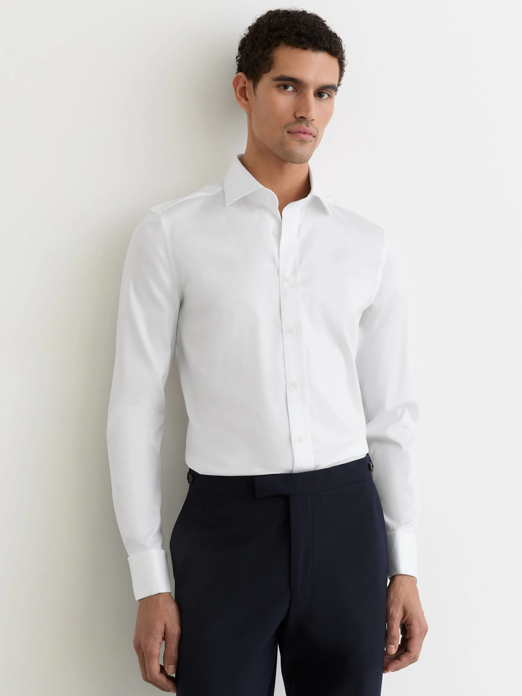 Wit - Slim Fit - Reiss Bishopsgate Stretch Double-Cuff Shirt Cotton-Blend
