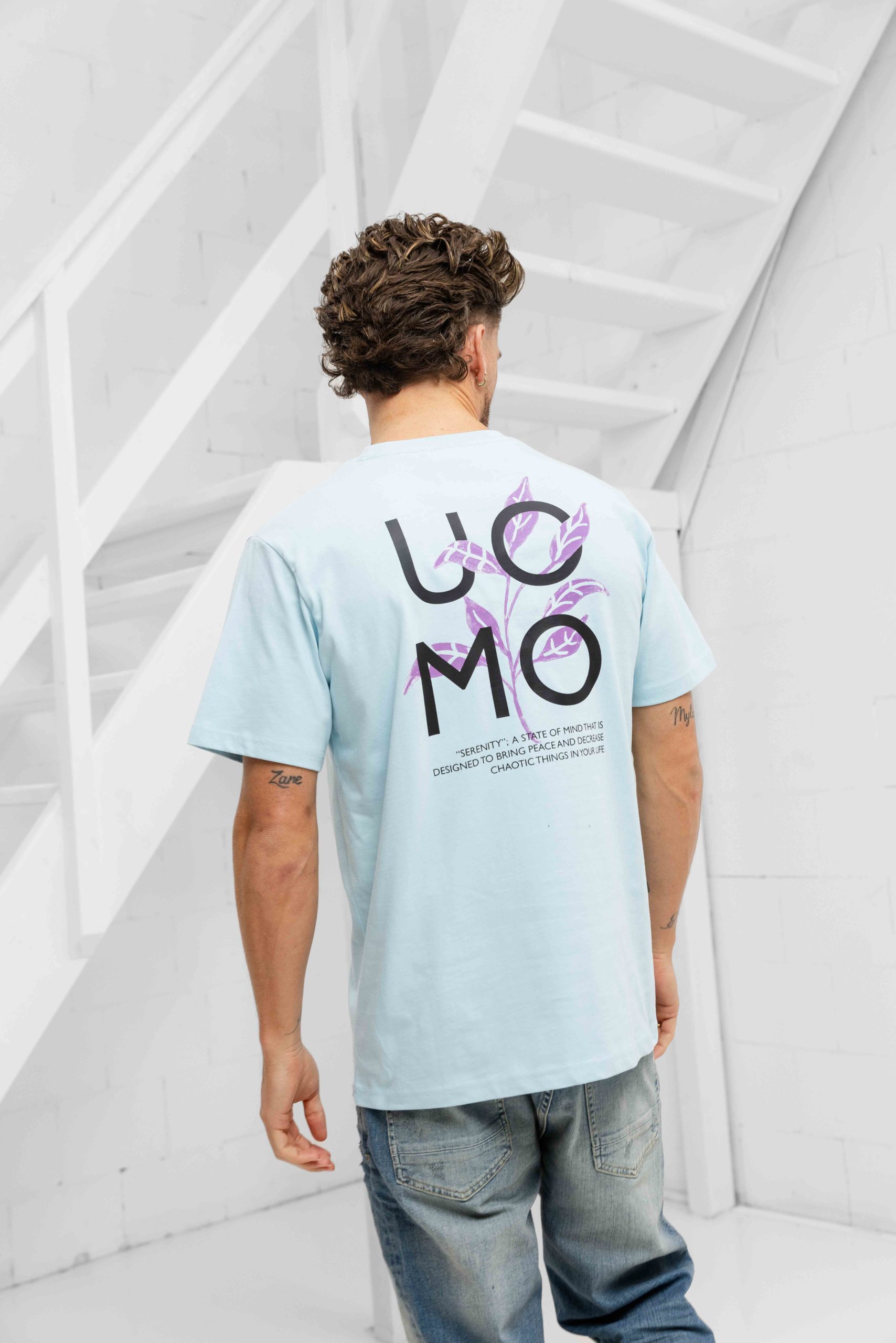 24 Uomo Floral T-shirt Heren Lichtblauw