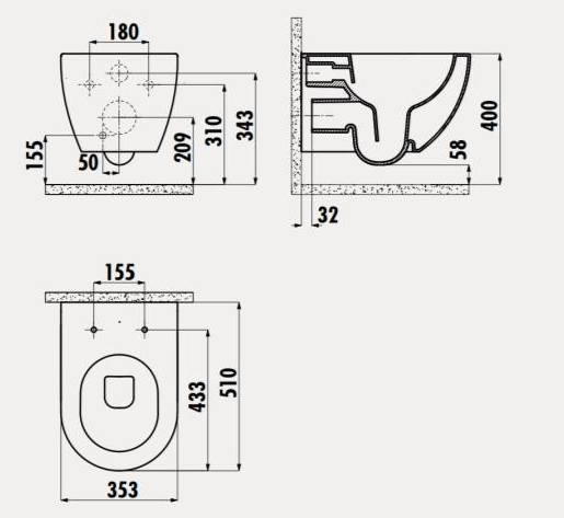Geberit UP320 toiletset met Sanigoods Alpha randloos toilet met sproeier naar keuze en softclose zitting
