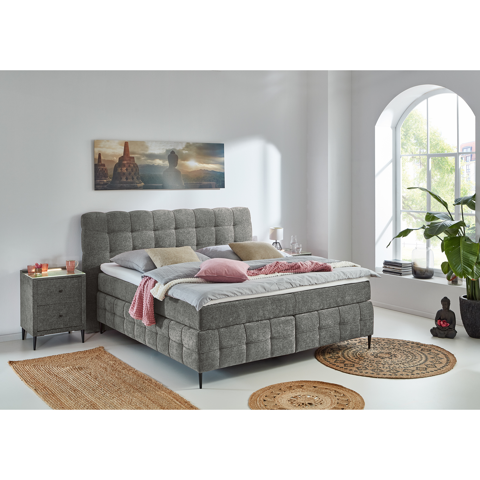 Boxspringbett - grau - Kaltschaumtopper - H2/H3 - 180x200 cm