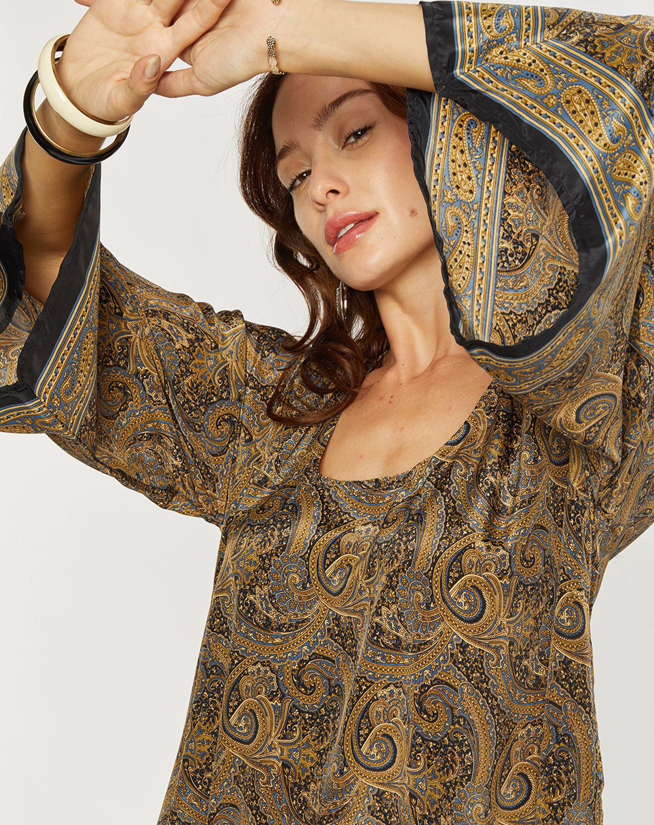 Lauren Vidal Robe en Soie mélangée Sasha imprimée marron/bleu