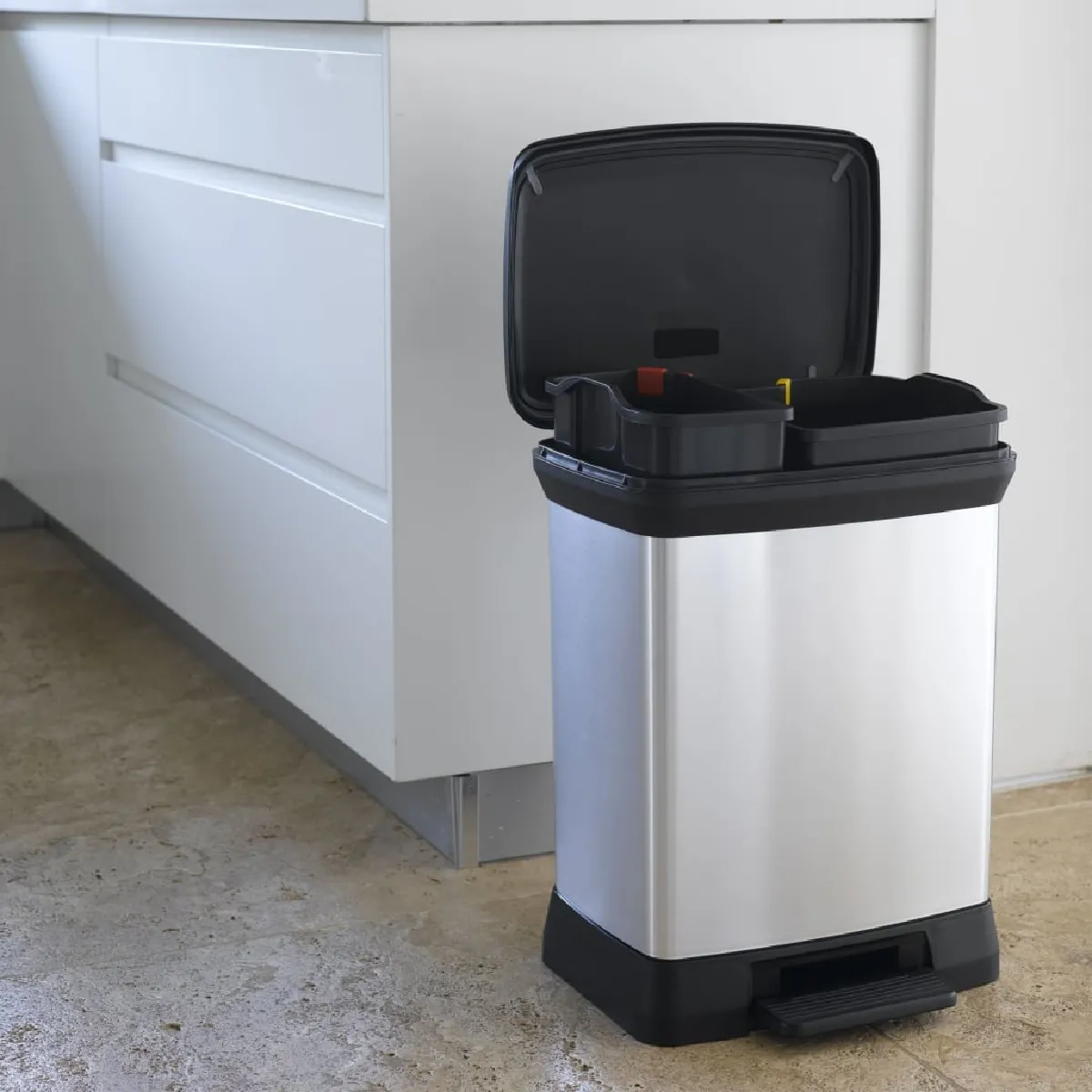 Curver Poubelle Duo à Pédale 10L+18L - Argenté