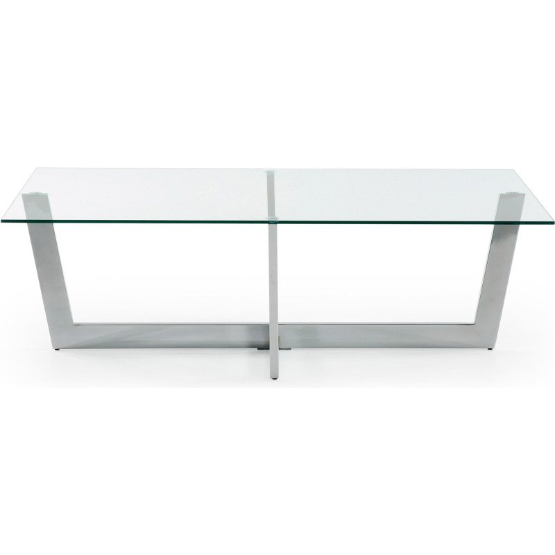 Table basse Plam en verre transparent et structure en acier chromé 120 x 70 cm