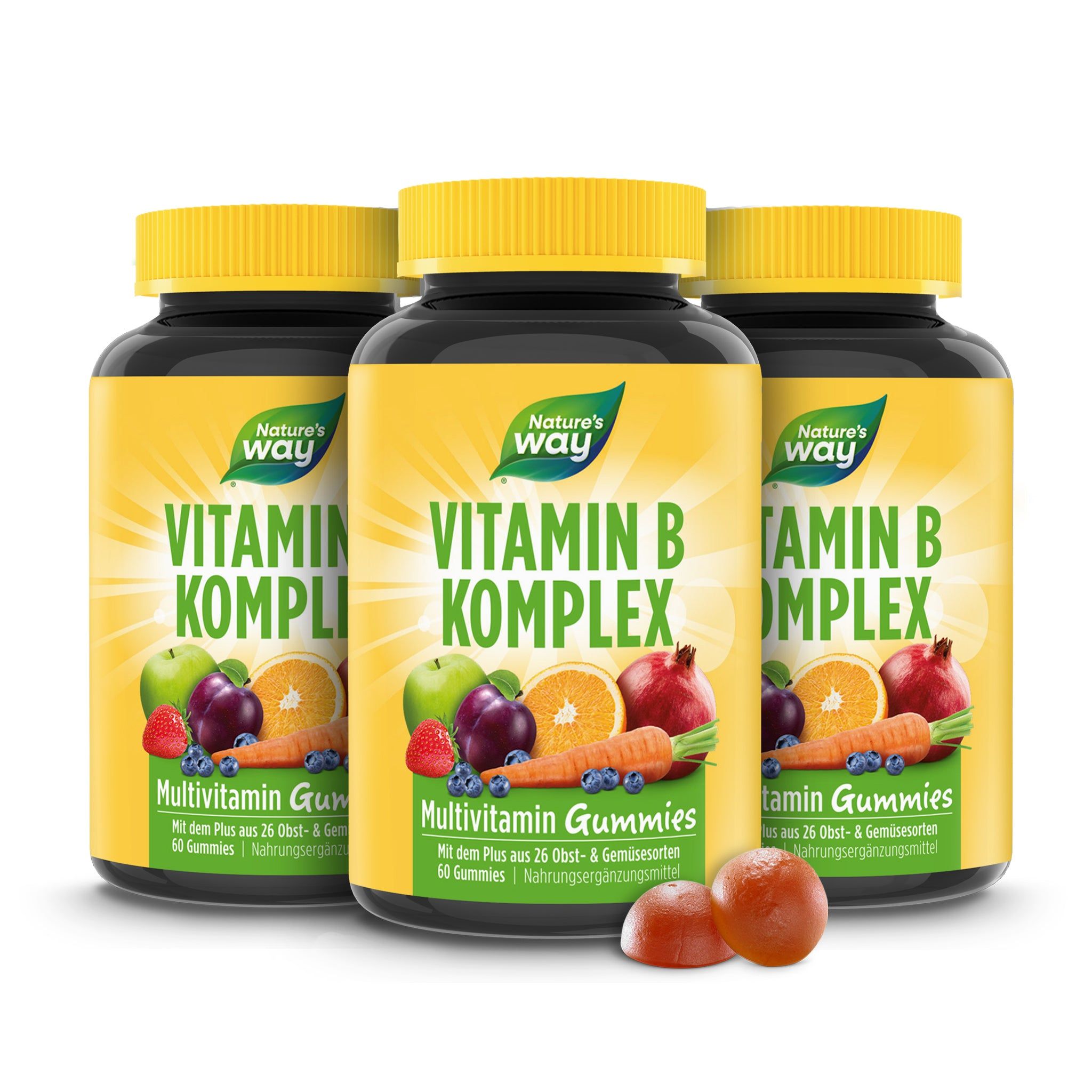 Nature's Way Vitamin B Komplex Gummies - hochdosiert B1 B2 B3 B5 B - mit Vitamin C & Folsäure