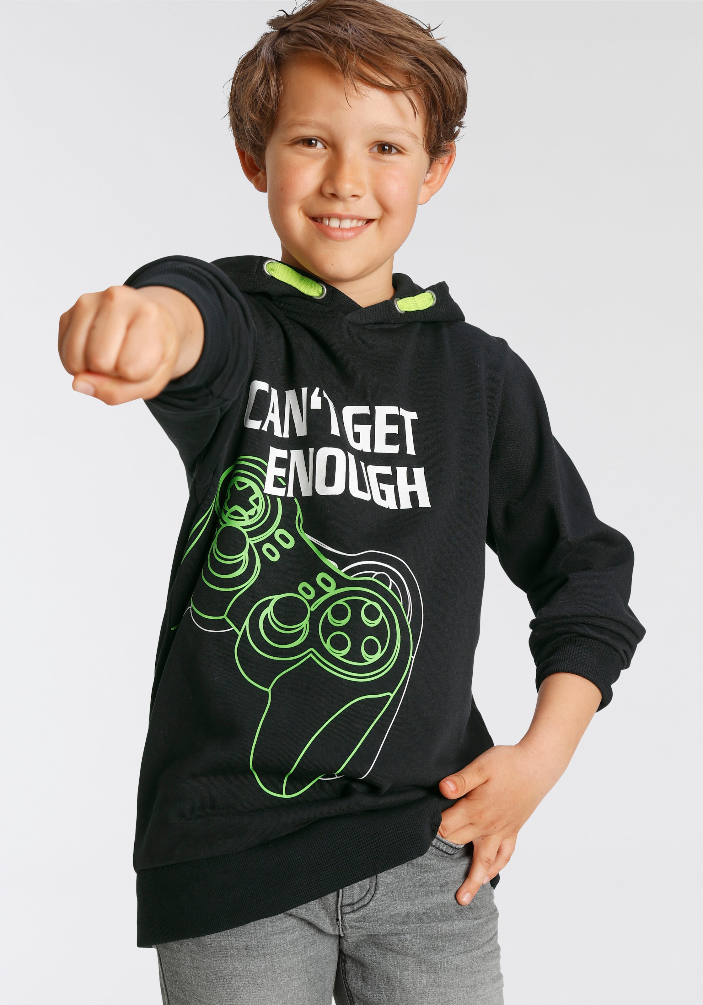 KIDSWORLD Kapuzensweatshirt »CAN´T GET ENOUGH - Spruch«, bedrucktes Design,  aus  Baumwolle