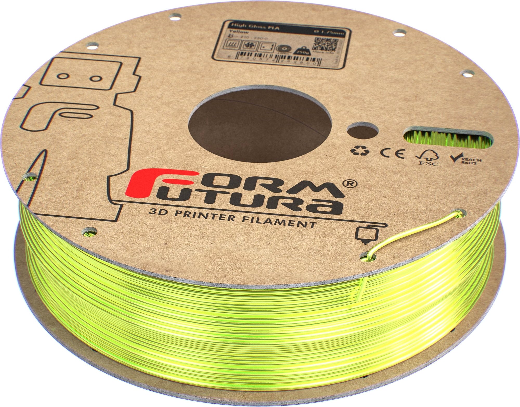 FormFutura  High Gloss PLA Gelb, 1,75 mm / 750 g    Ästhetisches Filament für Modelle ohne sichtbare Schichten