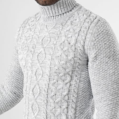 Lot De 2 Pulls Col Roulé Torsades 0064 0186 Noir Gris