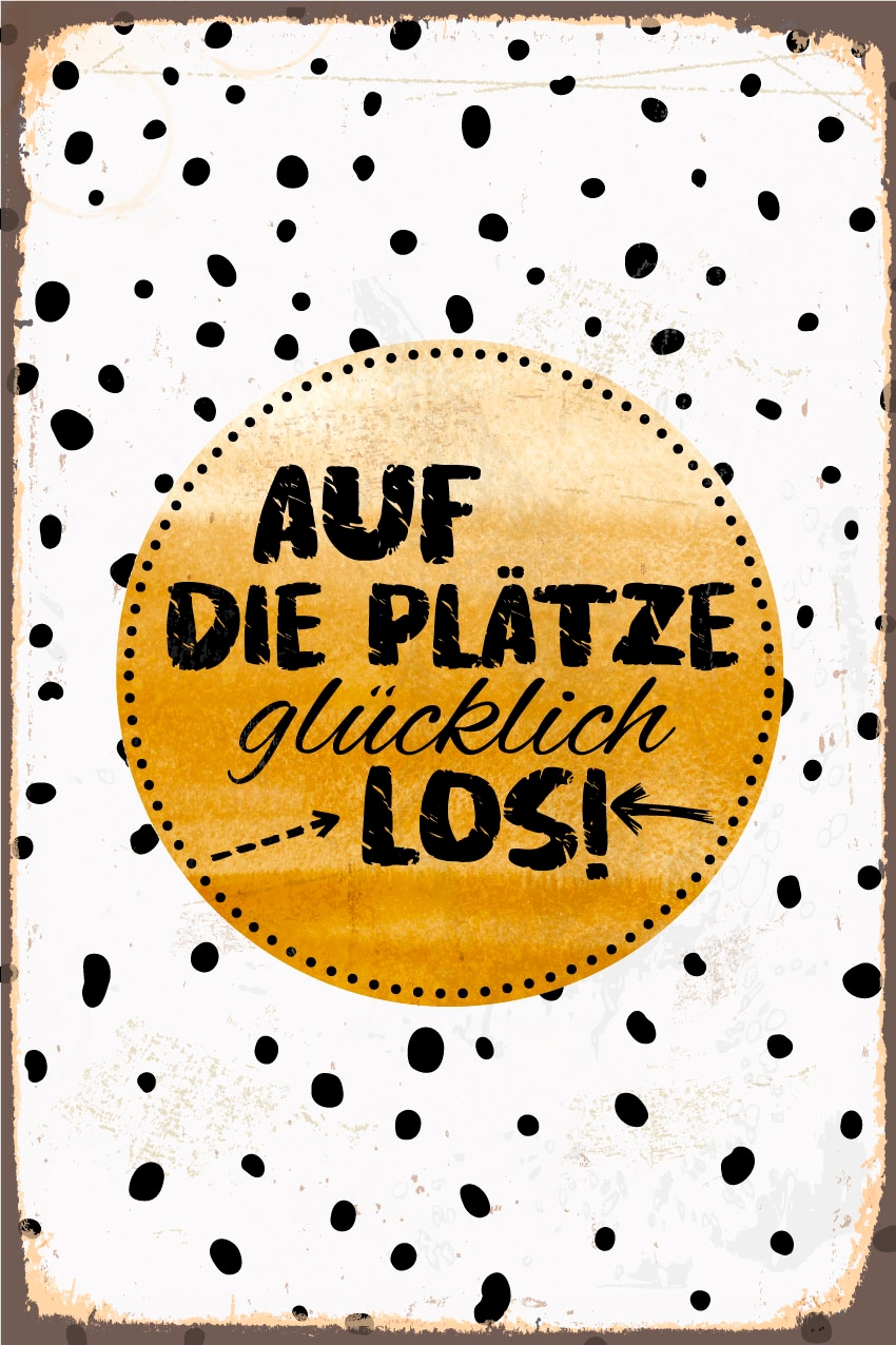 queence Metallbild »Glücklich los« Punkte | Schriftzug | Schriftzüge 1 Stk. tlg. Stahlschilder