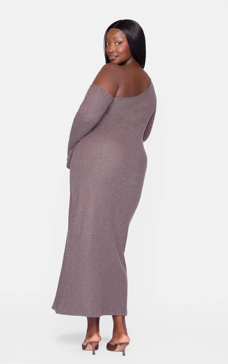 Chocolat Robe Maxi Grande Taille En Tissu Brossé Épais À Fronces Asymétriques