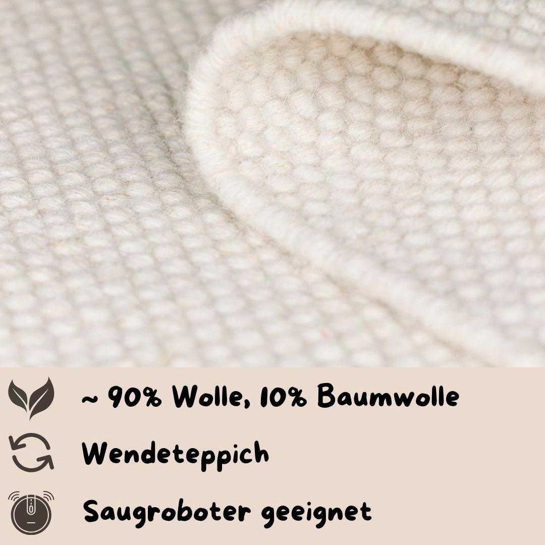 GOODproduct Wollteppich »Wolltraum Pur« rechteckig 10 mm Höhe Wendeteppich, handgewebt, Uni Farben, reine Wolle, Wohnzimmer