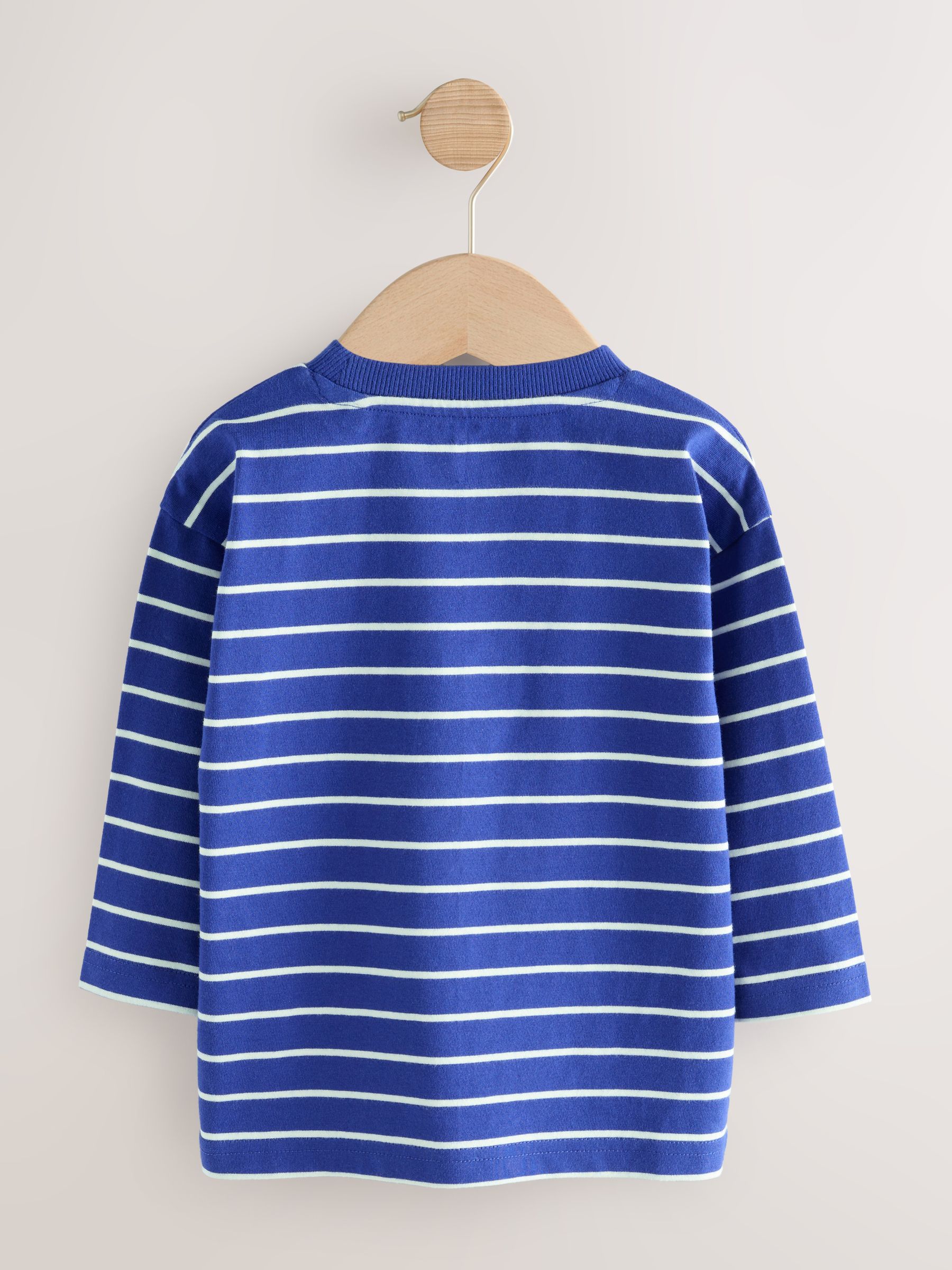 Blauw-wit gestreepte kikker - T-shirt met applicatie en lange mouwen (3 mnd-7 jr)