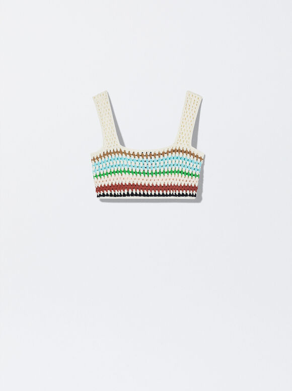 Top cropped de crochê em algodão - Multicolorido