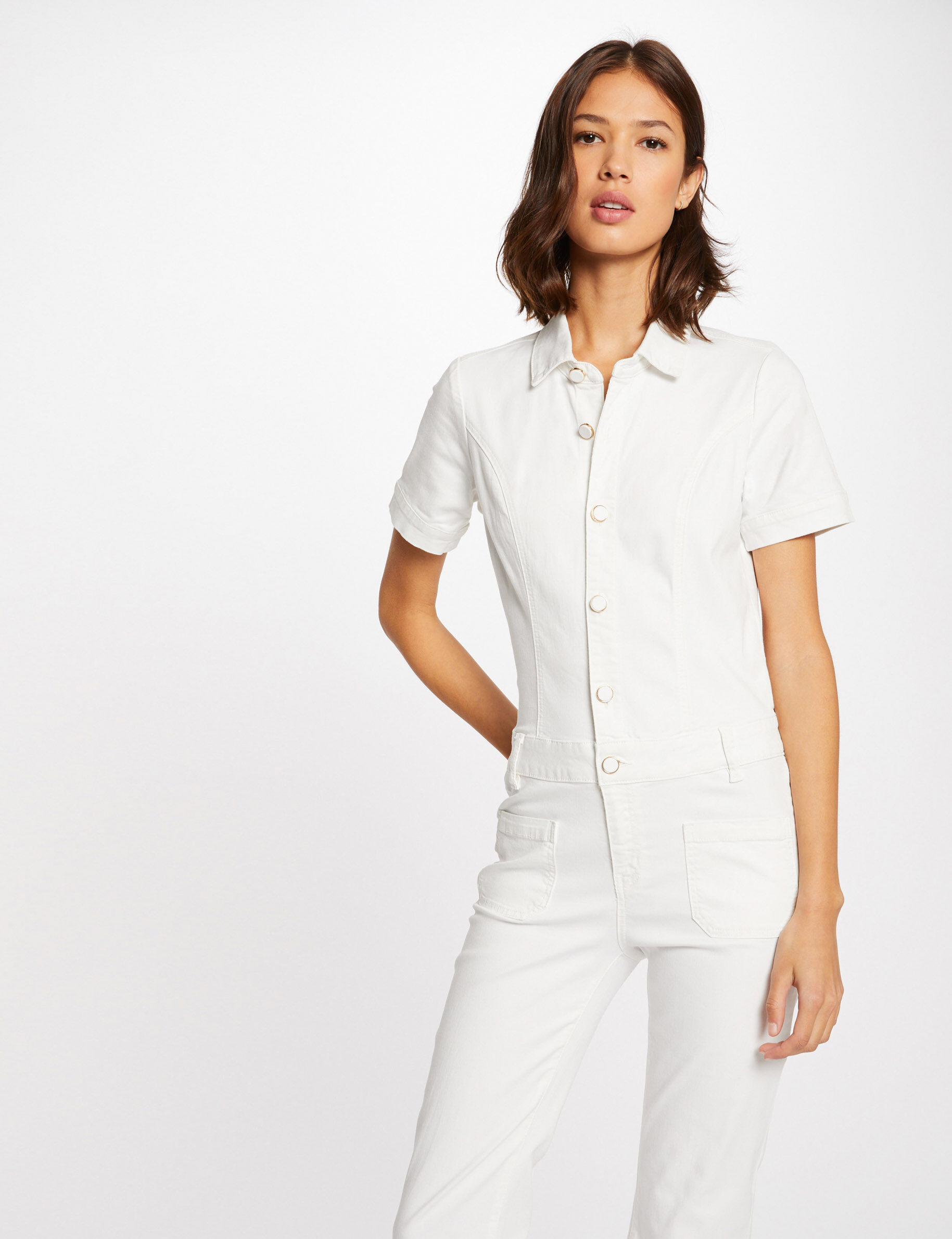 Combinaison flare boutonnée ecru femme - ecru