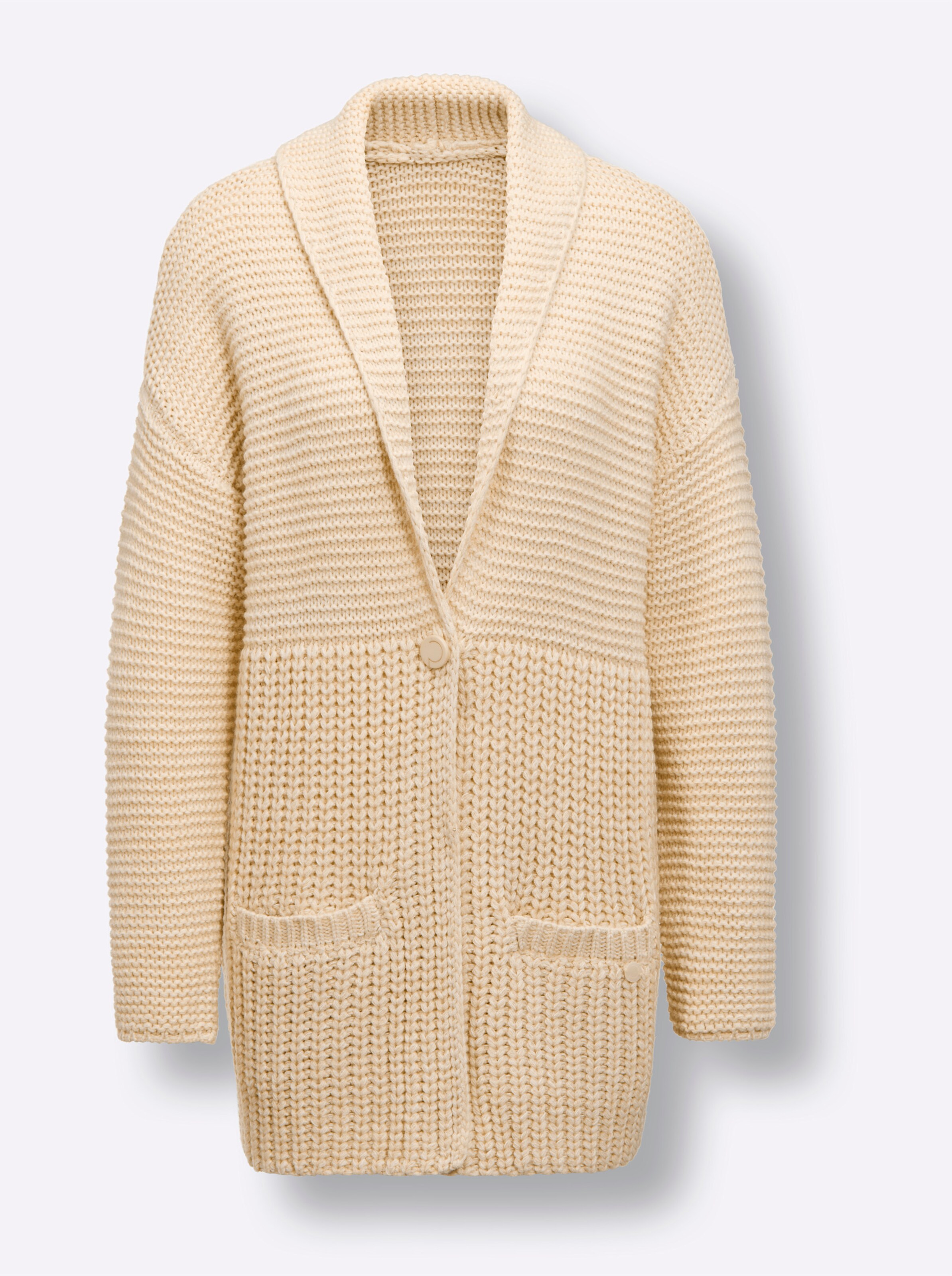 CREATION L PREMIUM Polyacryl-Merino-Strickjacke in elfenbein-champagner-meliert