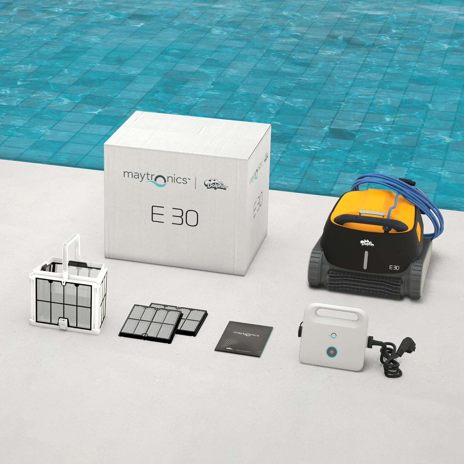 Dolphin E série Robot Nettoyeur électrique avec Fil pour Piscine Hors-Sol Jusqu’à 12 m - Nettoyage Fond et parois - Filtration Ultra Fine