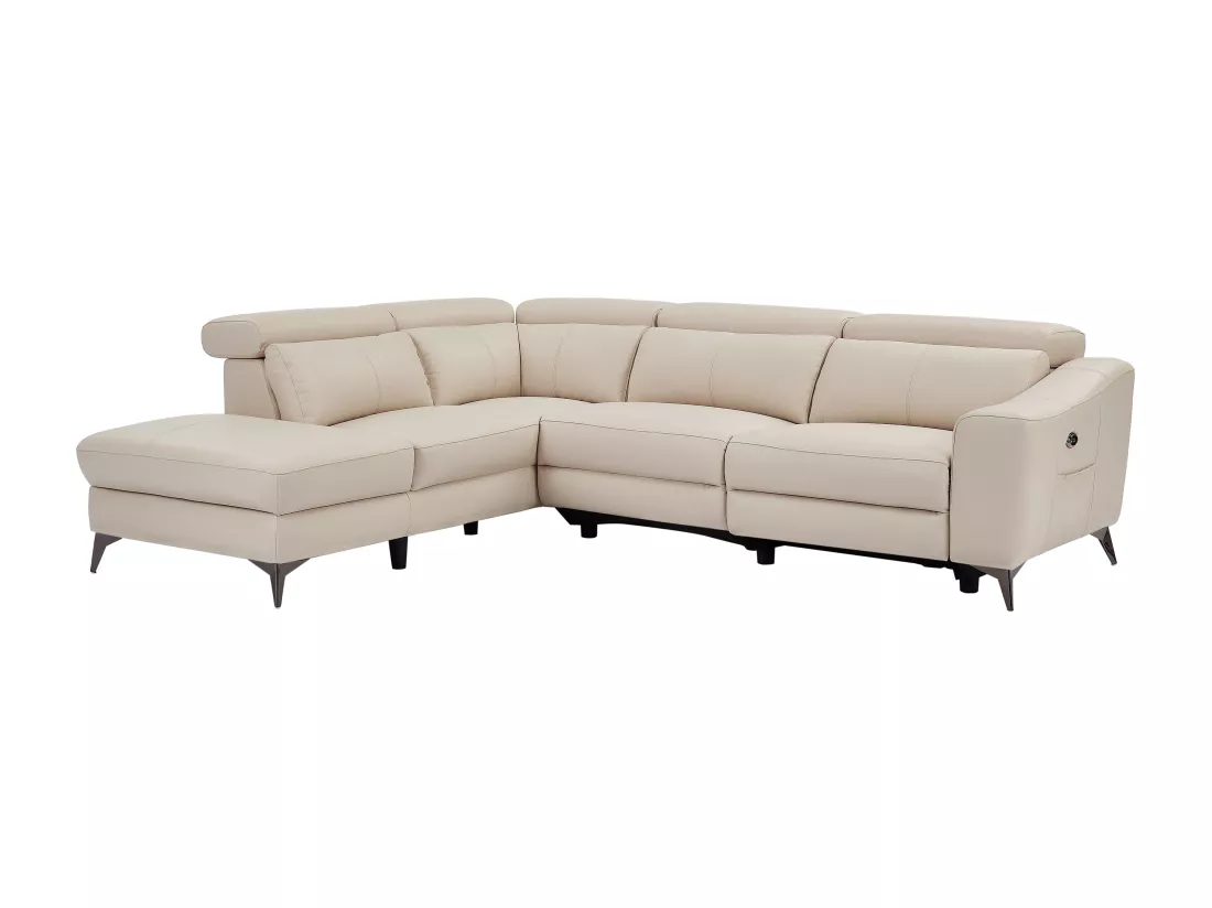 Canapé d'angle gauche relax électrique en cuir crème FORLO