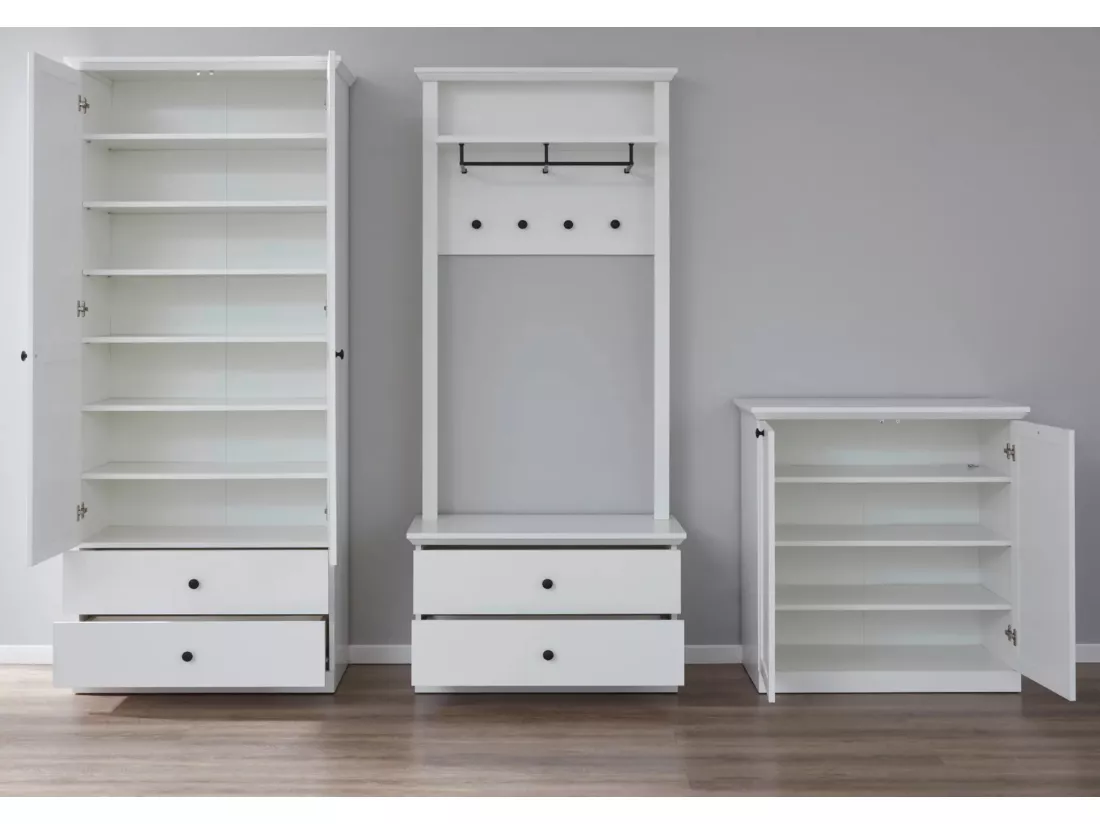Porte-manteau 2 tiroirs blanc style campagnard moderne Valex 81cm