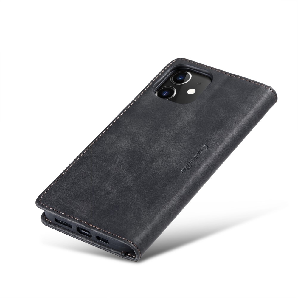 iPhone 12 / iPhone 12 Pro Leder Tasche Flip Wallet Etui mit Kartenfächern - Schwarz